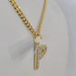 10k Miami Cuban Chain P Diamond Charm Set 4mm 18-26"Yellow Gold Necklace Pendant