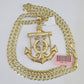 14k Gold Chain Jesus Anchor Charm Solid Cuban Curb 5mm 20"-26" Inch SET Necklace