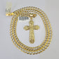 10k Solid Gold Cuban Curb Chain Jesus Cross Pendant 6mm 20"-30" SET Necklace