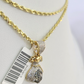 10k Solid Rope Chain 2mm Money Bag Diamond Pendant Charm Necklace SET 18-22 in