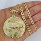 10k Gold Chain Last Supper Nugget Pendant Cuban Curb Link 5mm 18"-28" Inch SET