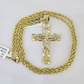 10k Solid Rope Chain 3mm Jesus Cross Pendant Charm Necklace SET 18-26 in