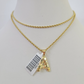 10k Gold Initial A Charm Rope Chain 16"-26" 2.5mm SET Necklace Alphabet Pendant