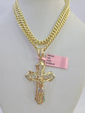 Real 14k Chain Cross Charm Set Miami Cuban Link 5mm 18"-30" Necklace Pendant