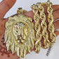 Real 10k Rope Chain Lion Charm Set 10mm 20"-30" Inch Necklace Yellow Gold