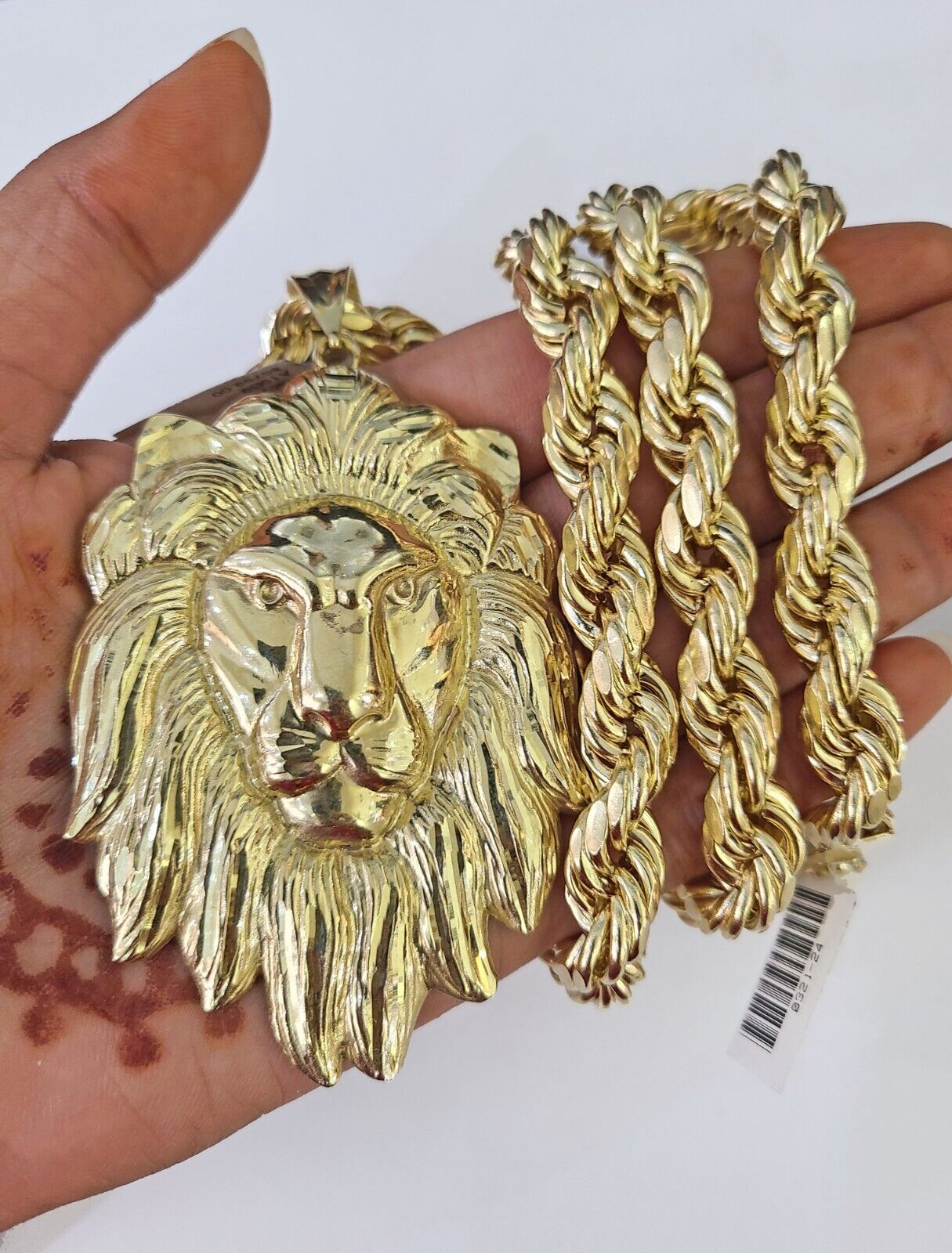 Real 10k Rope Chain Lion Charm Set 10mm 20"-30" Inch Necklace Yellow Gold