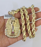 Real 10k Rope Chain Pharaoh Charm Set 8mm 20"-30" Inch Necklace Yellow Gold