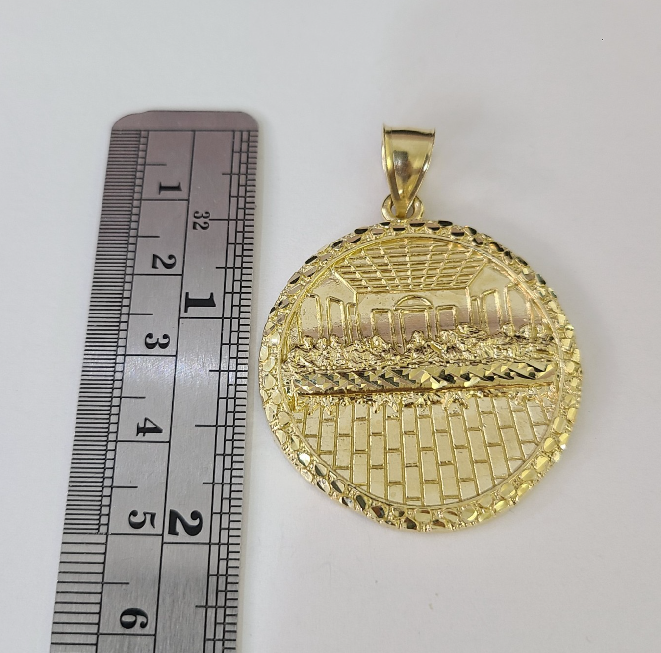 10k Gold Chain Last Supper Nugget Pendant Cuban Curb Link 5mm 18"-28" Inch SET