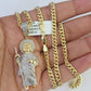 10k Miami Cuban Chain Saint Jude Charm Diamond Set 4.5mm 20"-28" Necklace Gold