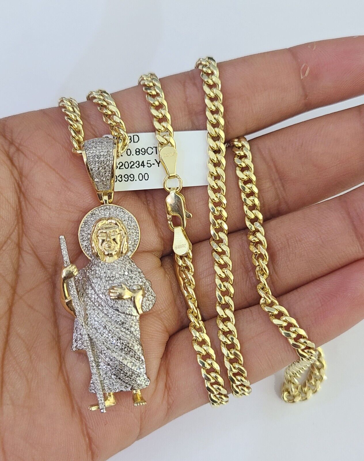 10k Miami Cuban Chain Saint Jude Charm Diamond Set 4.5mm 20"-28" Necklace Gold