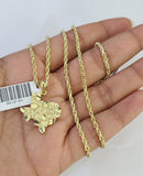 10k Solid Rope Chain 2mm Texas Map Pendant Charm Necklace SET 18-24 in