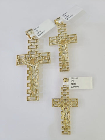 10k Jesus Cross Crucifix Charm Pendant Yellow Gold Men Women 3" 2.25" 2" Real