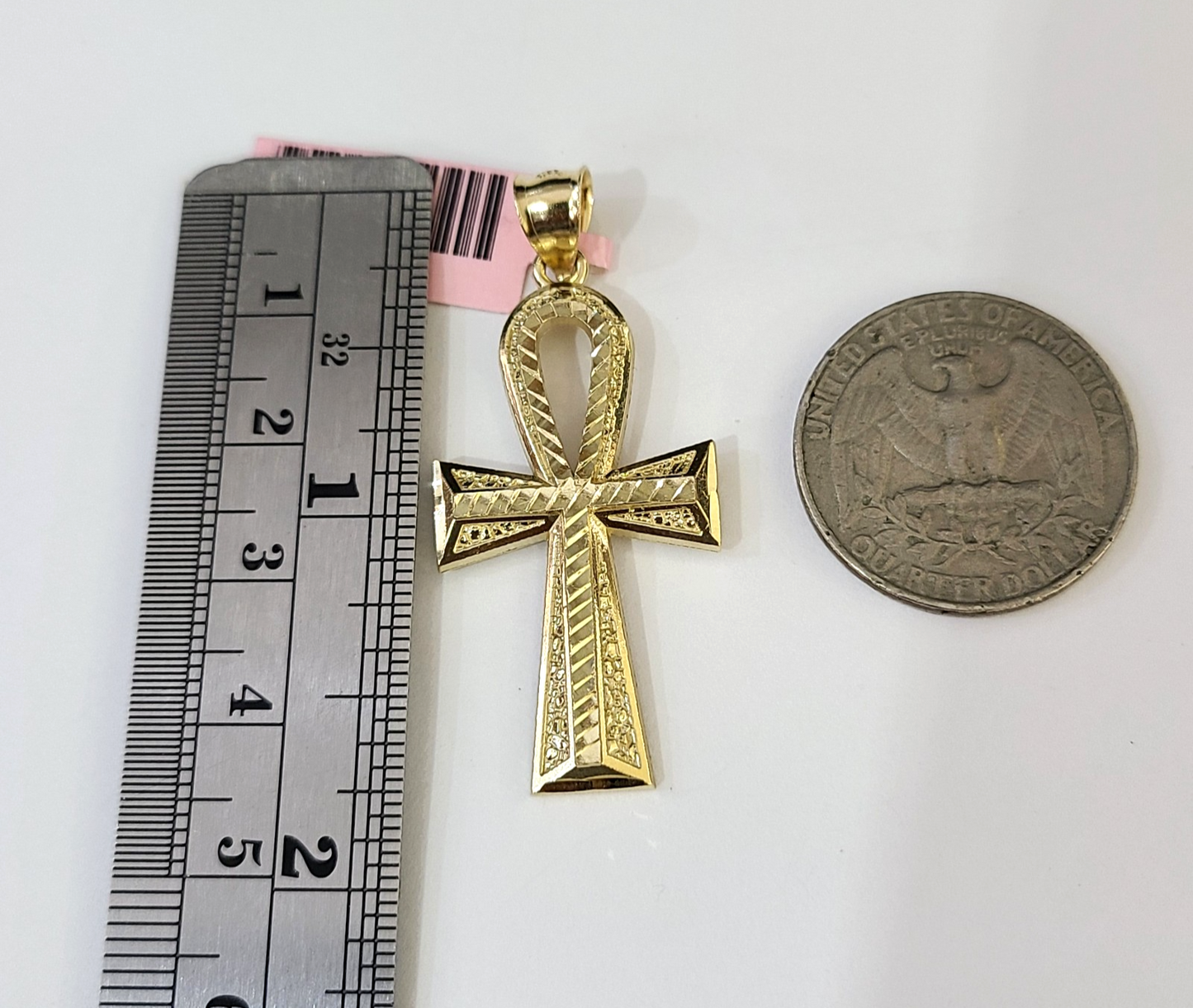 14k Solid Figaro Chain Ankh Jesus Cross Pendant Gold 4mm 18-28 inch SET Necklace