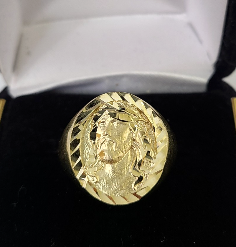 10k Jesus Head Ring Yellow Gold Men Real Genuine