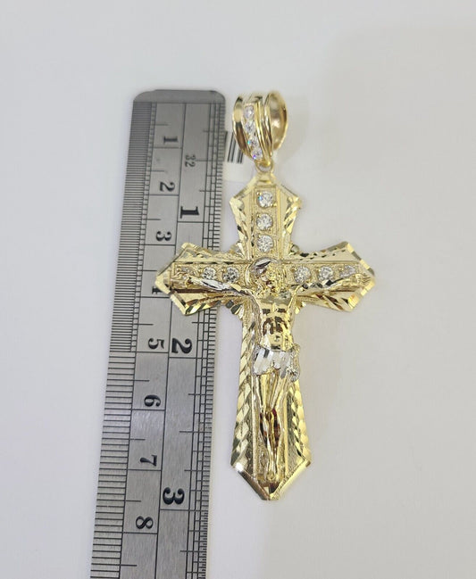 Real 10k Rope Chain Jesus Cross Charm Set 8mm 20"-30" Inch Necklace Yellow Gold