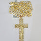 10k Gold Chain Cross Charm Solid Cuban Curb Necklace 9mm 20"-30" Diamond Cut SET