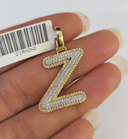10k Yellow Gold Diamond Z Charm Pendant Initial Alphabet Letter Real Genuine