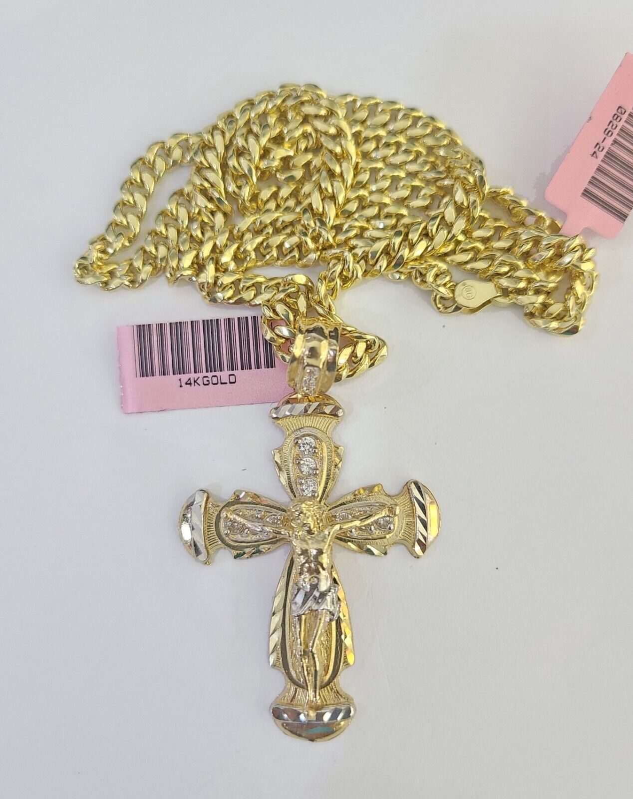 Real 14k Chain Cross Charm Set Miami Cuban Link 5mm 18"-30" Necklace Pendant