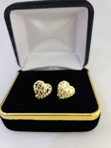 10k Gold Nugget Heart Earrings With Push Back Real 10kt Gold Studs Unisex