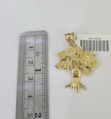 10K Gold Miami Cuban Chain Money Tree Charm 20"-30" 3mm REAL Pendant Necklace