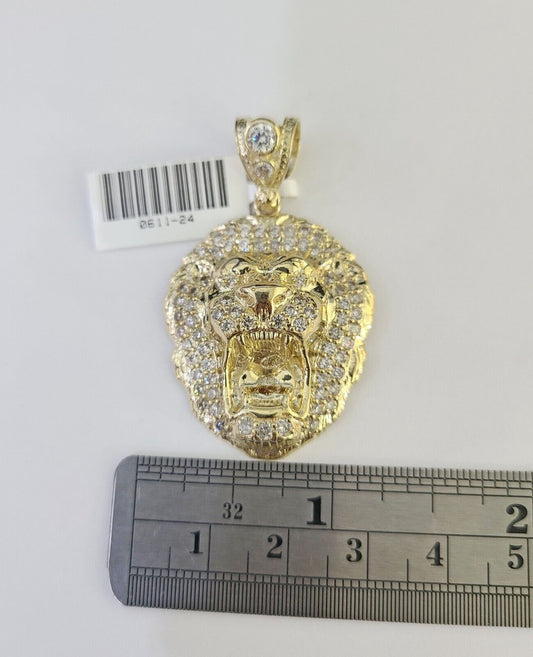 Real Gold Roaring Lion Head Charm Pendant 10k Yellow Gold 2" Men Women