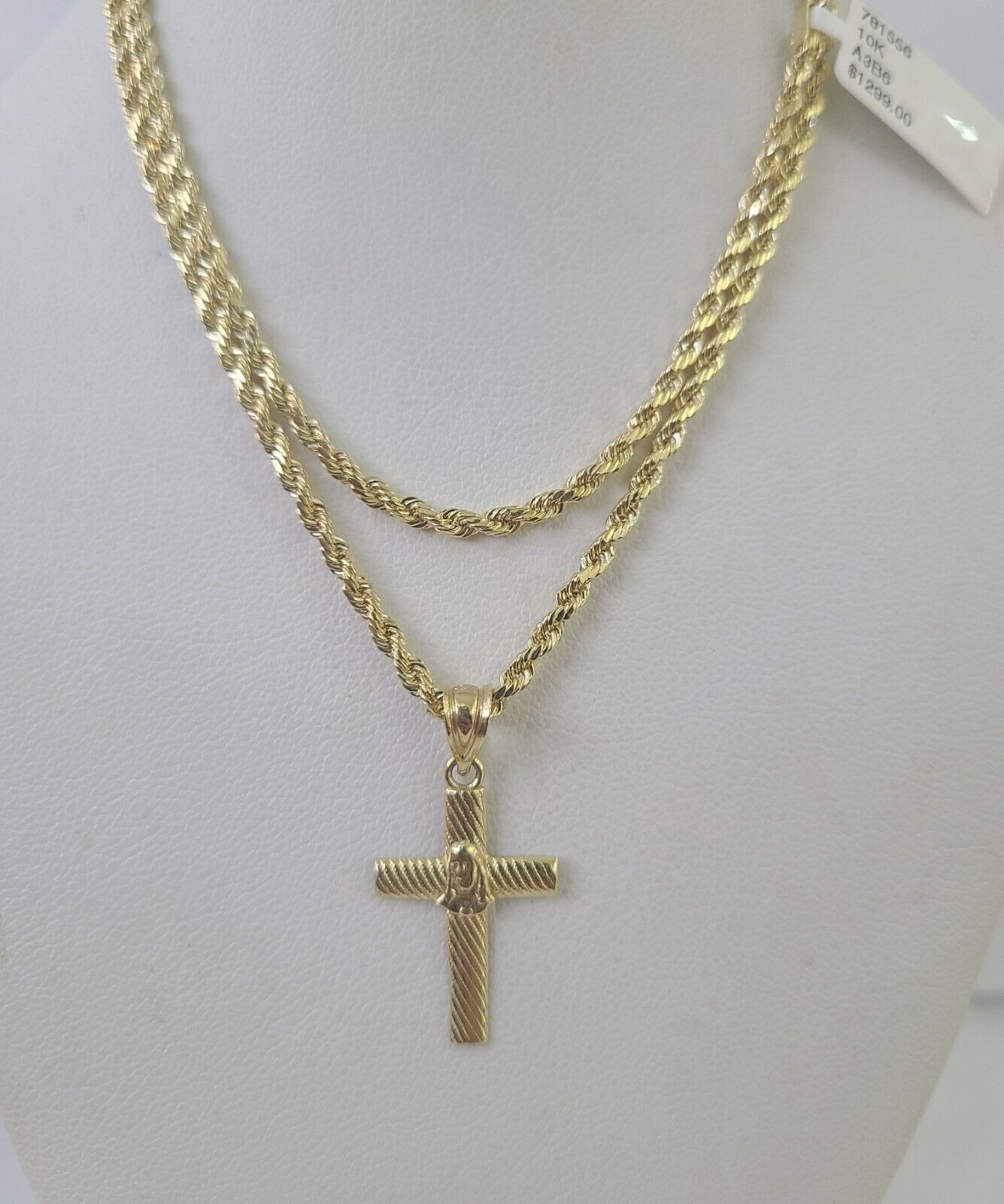 10k Rope Chain Jesus Cross Pendant 18"-26" Set Charm Necklace Yellow Gold