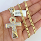 10k Miami Cuban Chain Diamond Jesus Cross Charm Set 4mm 18"-28" Necklace Gold