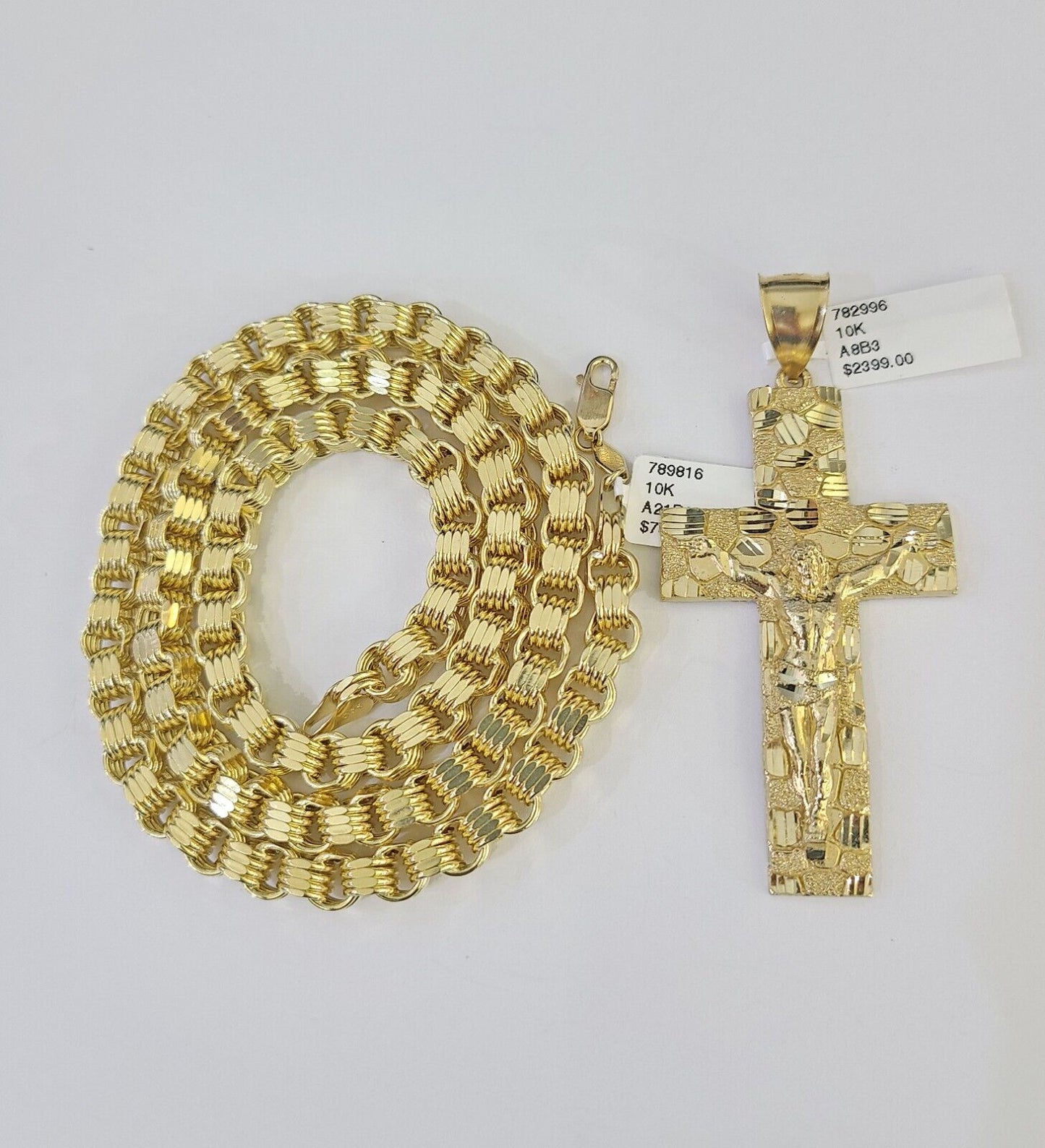 10k Gold Byzantine Necklace Jesus Cross Charm 20-30 inches 6mm SET Chain Pendant