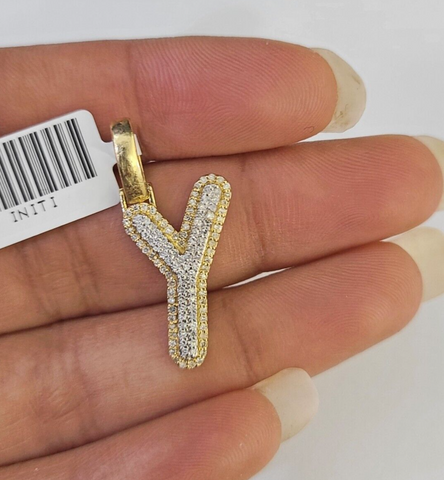 10k Yellow Gold Diamond Y Charm Pendant Initial Alphabet Letter Real Genuine