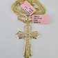 14k Miami Cuban Chain Jesus Cross Charm Pendant 3mm 18"24" inch SET Necklace