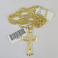 10k Solid Rope Chain 2mm Necklace Jesus Cross Pendant Charm SET 18-24 in