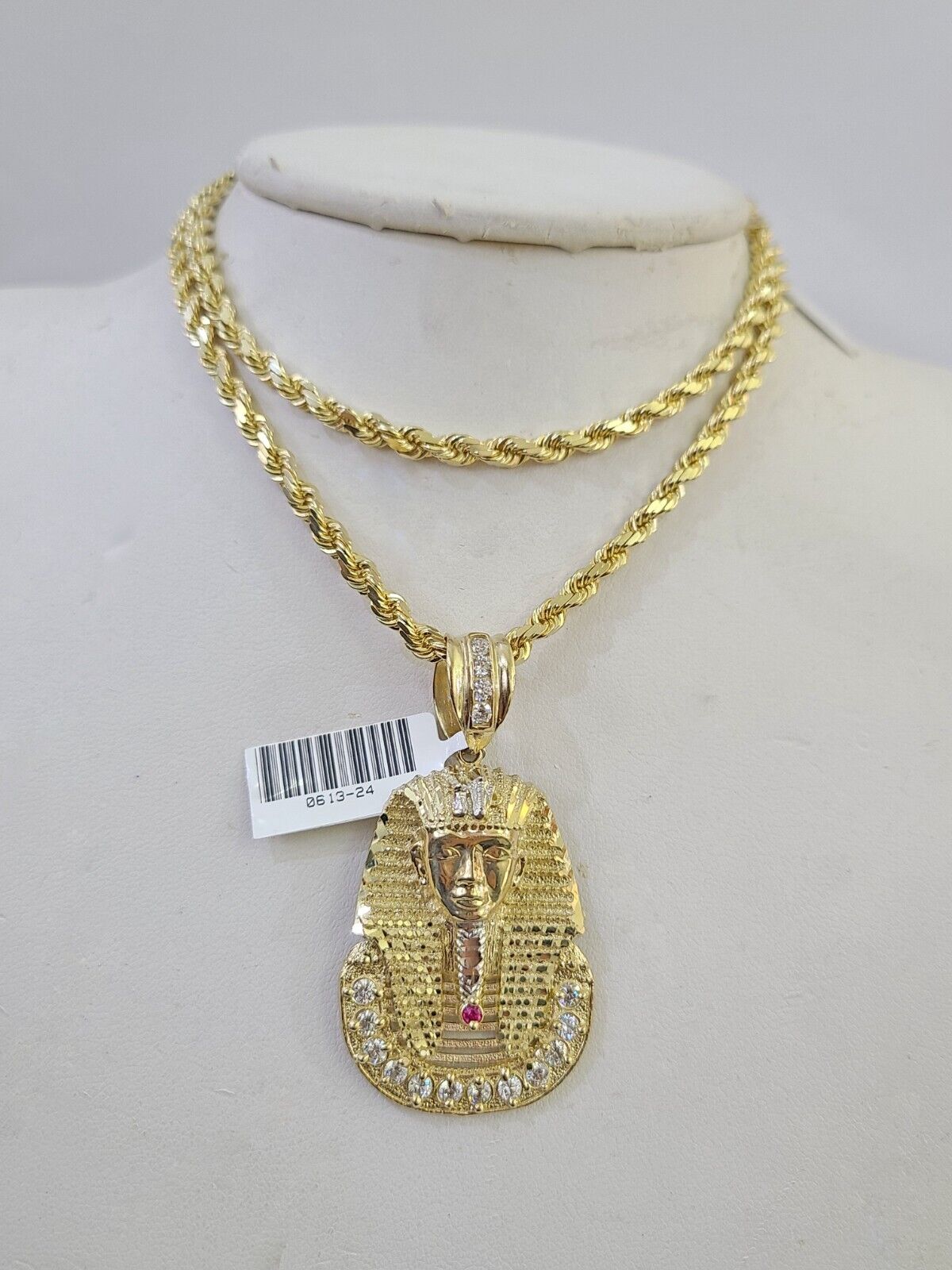 10k Solid Rope Chain Pharaoh Charm Set 4mm 18"-28" Necklace Yellow Gold Pendant