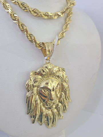 10k Solid Rope Chain Lion Pendant Necklace 7mm 20"-30" SET Charm Real