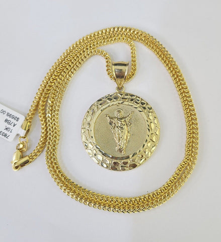 10K Franco Chain Jesus Pendant Charm Necklace 20"-26" 2.5mm Yellow Gold