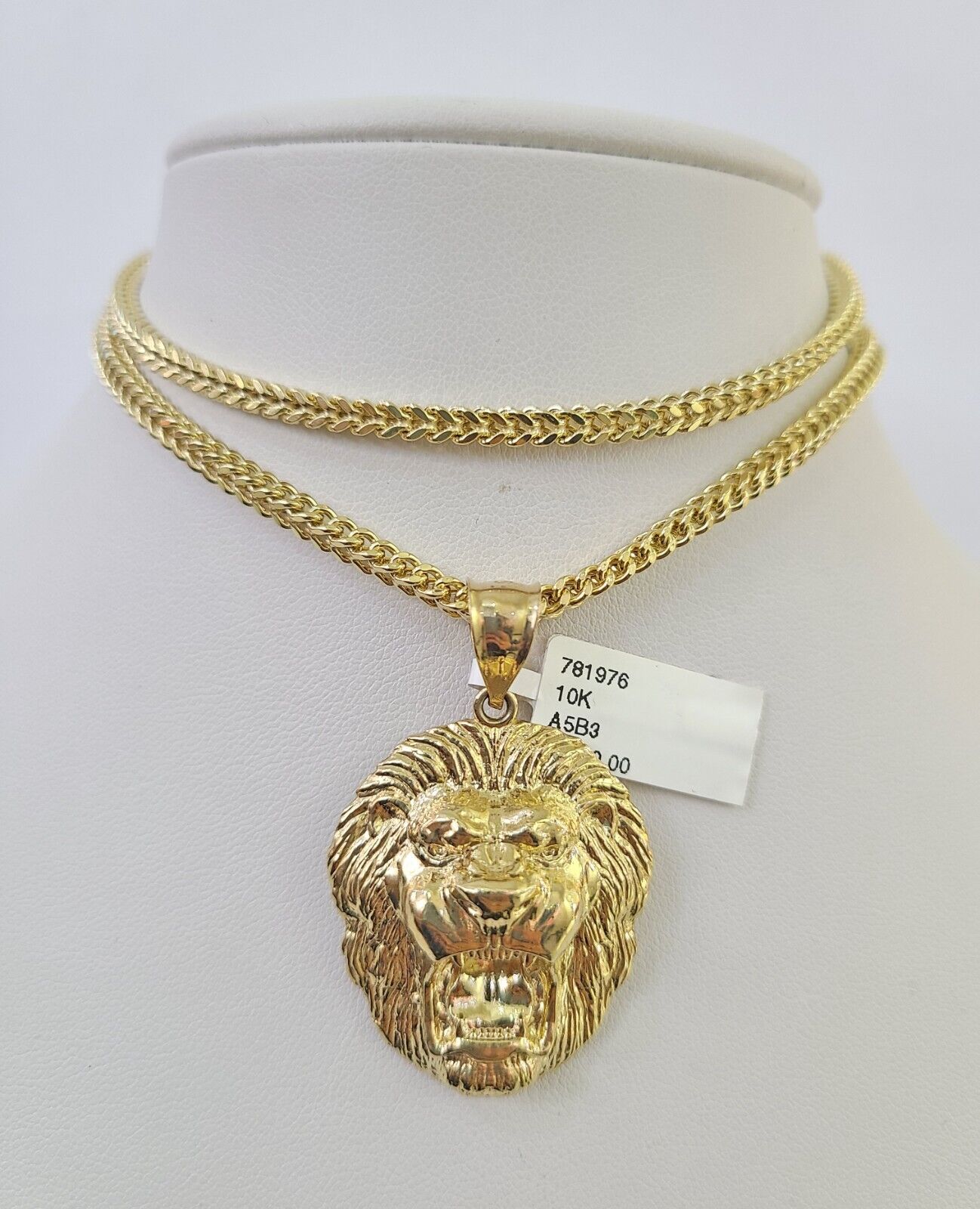 10K Franco Chain Roaring Lion Pendant Charm Necklace 20"-26" 3mm Gold Yellow SET