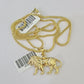 10K Franco Chain Lion Pendant Charm Necklace 16"-24" 2mm Yellow Gold SET