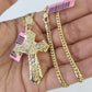 Real 14k Solid Chain Cross Charm Set Miami Cuban Link 3mm Necklace Pendant Gold