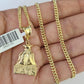 10K Gold Miami Cuban Chain Everybody Eats 18"-28" 3mm Pendant Necklace SET Charm