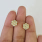 10k Diamond Flower Earrings Yellow gold Real screw-back Women Men Studs