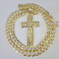 10k Gold Chain Cross Charm Solid Cuban Curb Necklace 9mm 20"-30" Diamond Cut SET