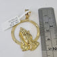 Real 10k Miami Cuban Chain Praying Hands Charm Set 4mm Yellow Gold Necklace