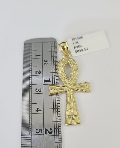 10k Jesus Ankh Cross Charm Pendant Egyptian Yellow Gold Men Women 3" 2.5" 2"