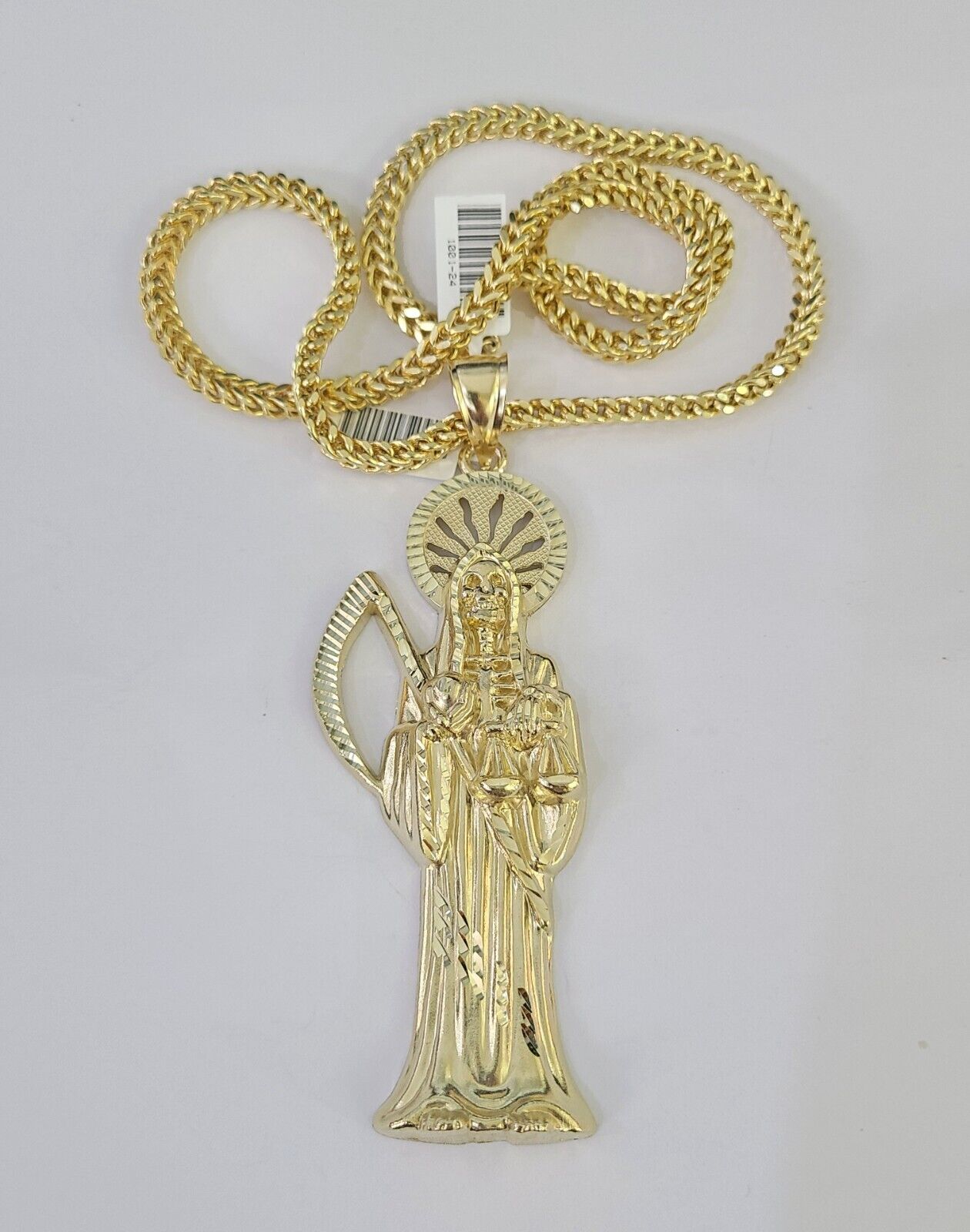 10K Franco Chain Saint Reaper Pendant Charm Necklace 20"-26" 5mm Gold SET Yellow