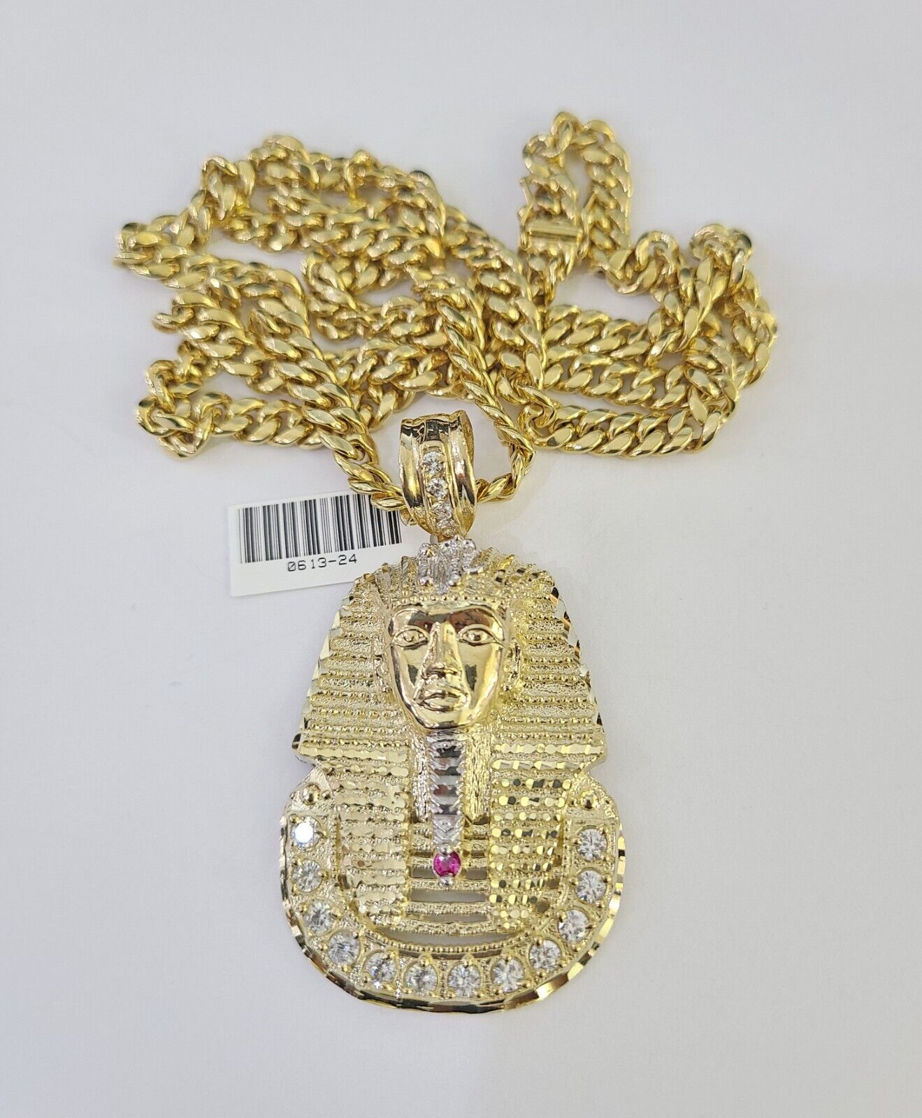 10K Miami Cuban Link Chain Pharaoh Pendent Charm 6mm 20"-30" Necklace