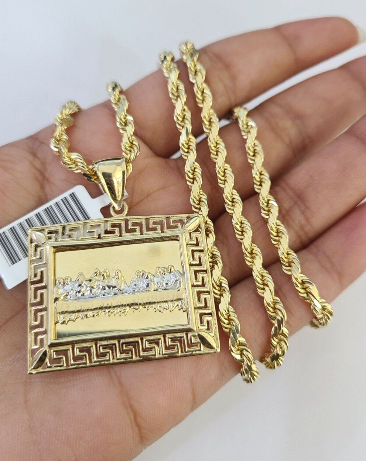 10k Solid Rope Chain 4mm Last Supper Pendant Charm Necklace SET 20-28 in