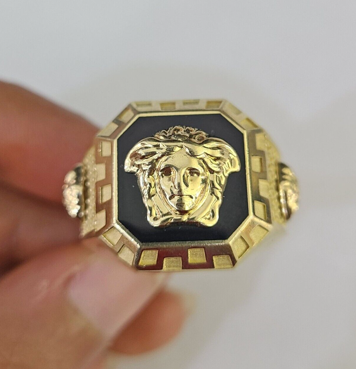 Real 10k Ring Medusa Head Fancy Black Design Yellow Gold Men Casual 10kt