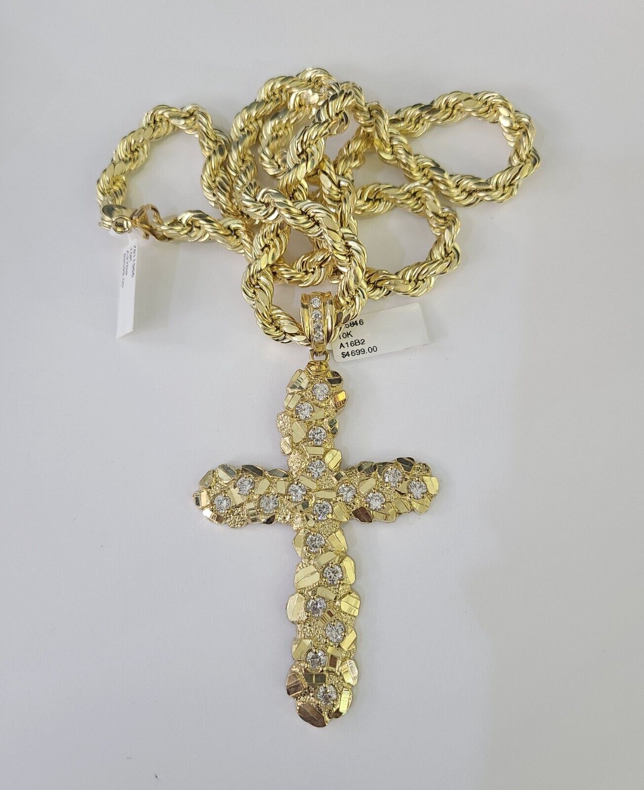 Real 10k Rope Chain Jesus Cross Charm Set 8mm 20"-30" Inch Necklace Yellow Gold