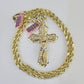 Real 14k Rope Chain Jesus Cross Charm Yellow Gold Set 5mm 20"-30" Necklace