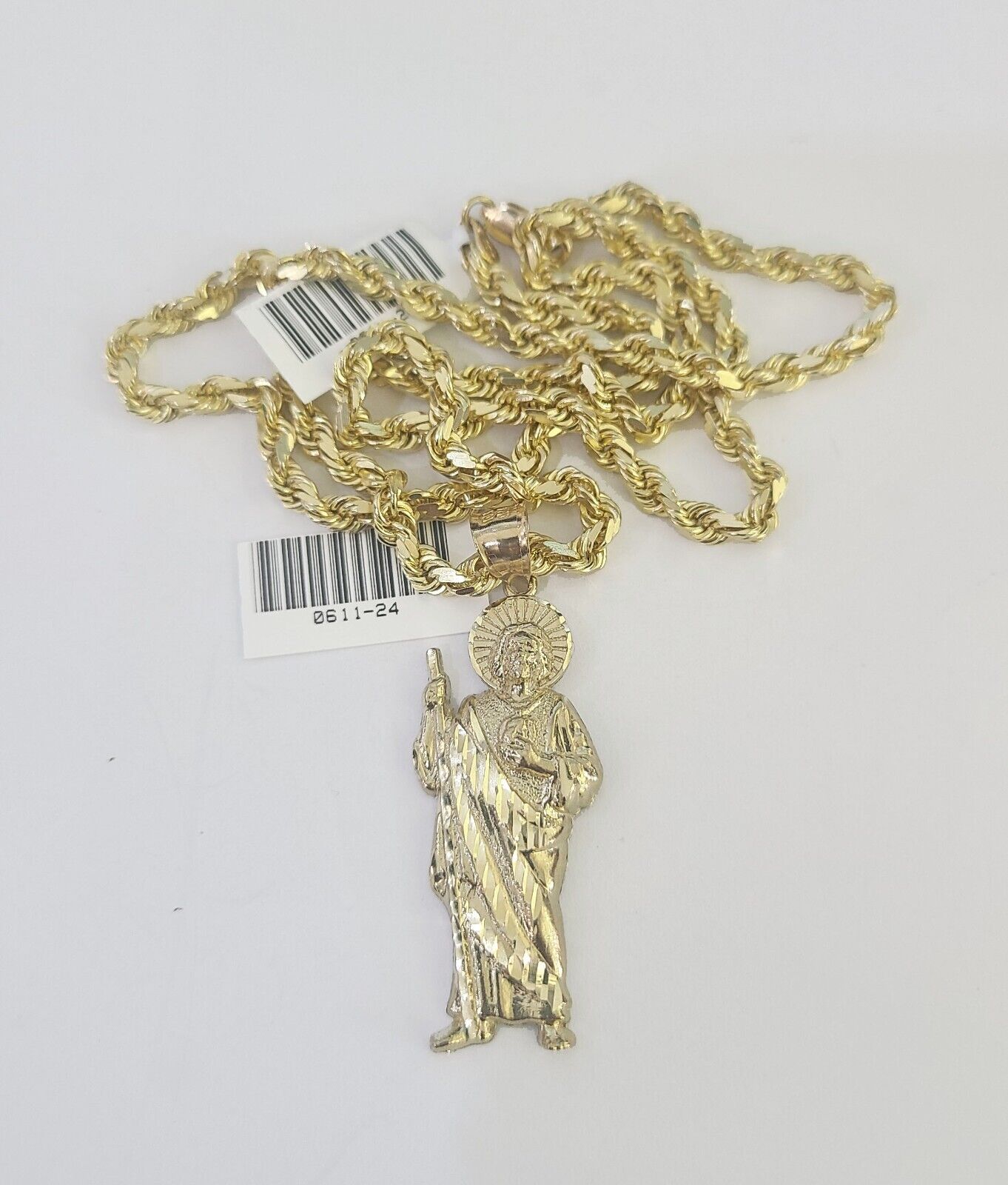 10k Solid Rope Chain Saint Jude Charm Set 4mm 18"-30" Necklace Gold Pendant
