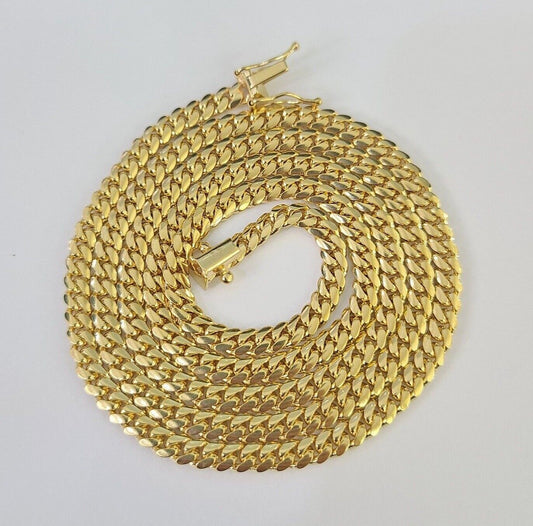 18k Solid Miami Cuban Necklace Chain Yellow Gold 4mm 28" Inch Genuine Real